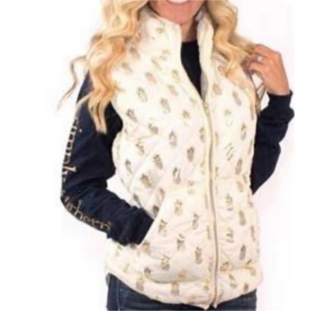 Simply Southern Pineapple Quilted Vest Small Cream Gold - Picture 1 of 8